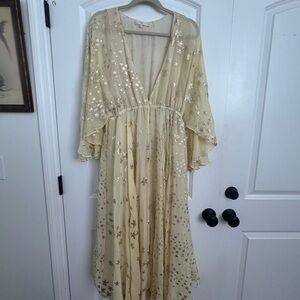 LoveShackFancy yellow and gold star silk Solana Midi Dress